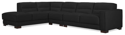 Citadel 3-Piece Left-Facing Top-Grain Genuine Leather Sectional with Wood Legs - Black | Canapé sectionnel gauche Citadel 3 pièces en cuir véritable de qualité supérieure avec pieds en bois - noir