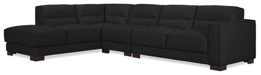 Citadel 3-Piece Left-Facing Top-Grain Genuine Leather Sectional with Wood Legs - Black | Canapé sectionnel gauche Citadel 3 pièces en cuir véritable de qualité supérieure avec pieds en bois - noir
