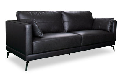 Melrose 84,5 po en cuir véritable de qualité supérieure avec pattes en métal - noir | Sofa Melrose 84.5 en cuir véritable de qualité supérieure avec pattes en métal - noir