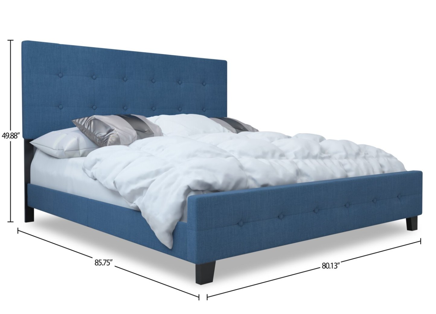 Page Lit rembourré en tissu d'apparence lin bleu, capitonné avec boutons - King Size | Lit rembourré Page en tissu d'apparence lin bleu avec capitonnage à boutons - format très grand lit