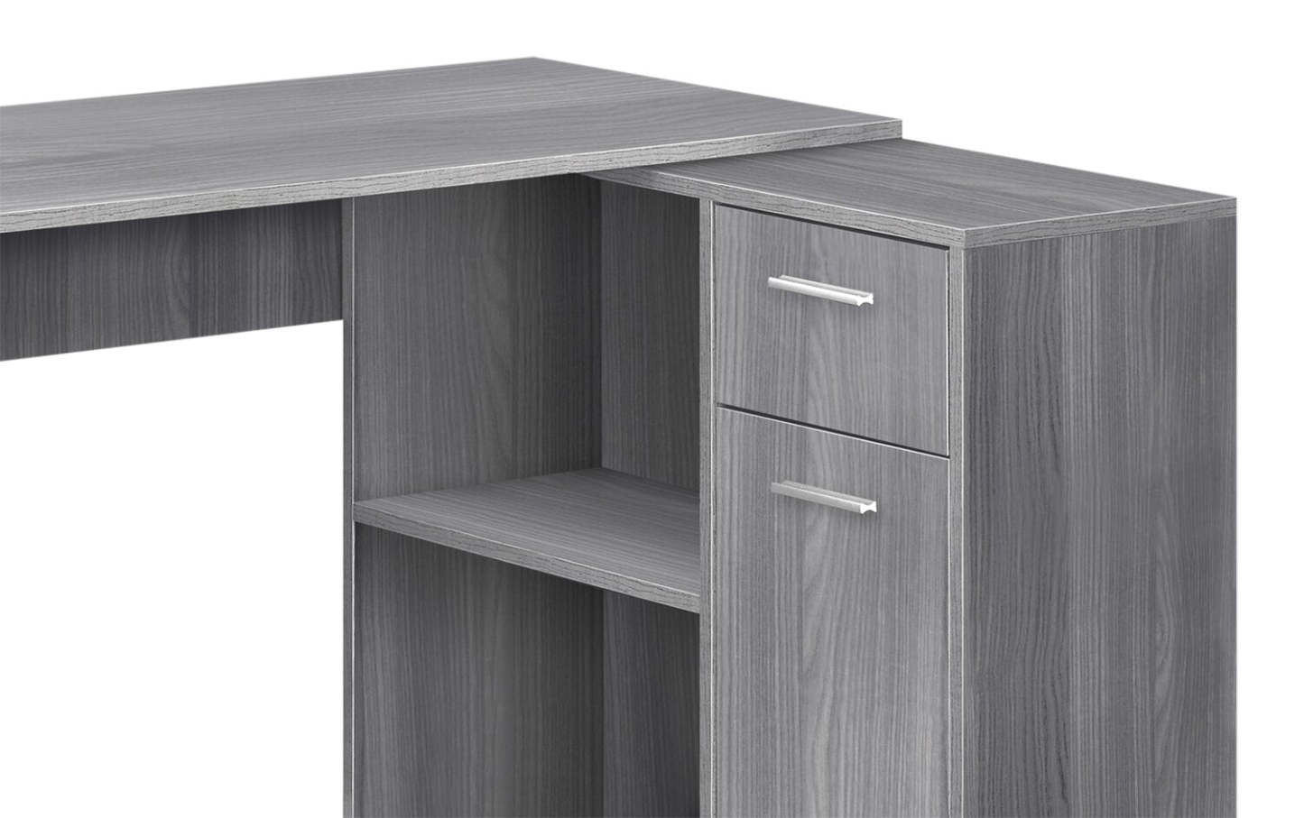 Zoey 46 L-Shaped Office Desk with Cubbies, Drawer & Cabinet - Grey|Bureau en forme de L Zoey de 46 po avec compartiments, tiroir et armoire - gris