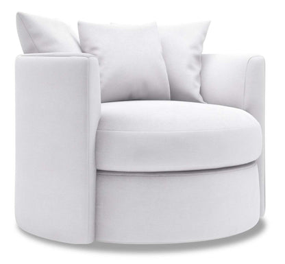 Fauteuil d'appoint pivotant Nest de Sofa Lab de 41 po fabriqué au Canada en tissu d'apparence lin - blanc Pax Ice | NID3449