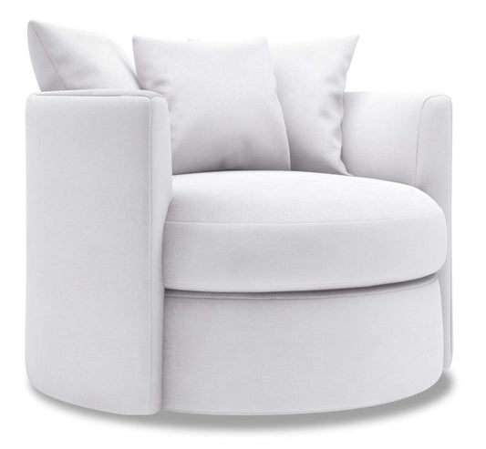 Fauteuil d'appoint pivotant Nest de Sofa Lab de 41 po fabriqué au Canada en tissu d'apparence lin - blanc Pax Ice | NID3449