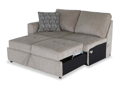 Fabriqué au Canada, canapé-lit sectionnel enveloppant Legend 2 pièces en tissu de chenille orienté à droite - beige platine