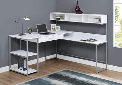 Oaklee 59 Bureau d'angle en forme de L avec huche - Blanc|Bureau en coin en forme de L Oaklee de 59 po avec crédence - blanc