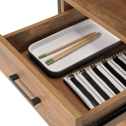 Bureau en forme de L Taryn de 59,69 po à 2 tiroirs - blanc et brun clair