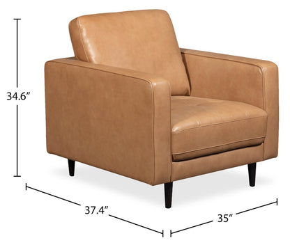 Fauteuil Edge de 35 po en cuir véritable avec pattes en bois et coussin de dossier amovible - brun