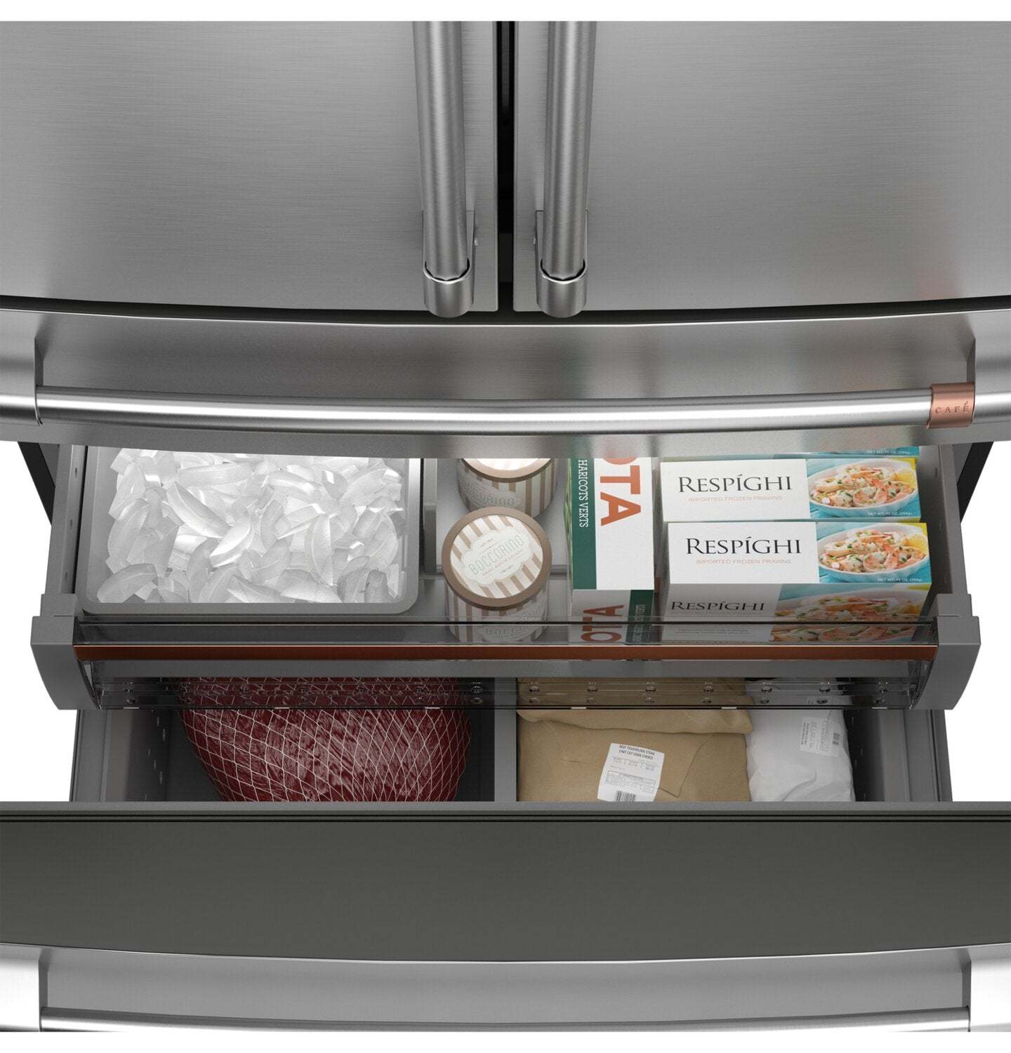 Réfrigérateur intelligent Café 36" 23,2 pi3 à profondeur de comptoir 4 portes françaises - Acier inoxydable - CJE23DP2WS1 | Réfrigérateur 4 portes Café de 23,2 pi3 et de 36 po de profondeur comptoir à portes françaises - acier inoxydable - CJE23DP2WS1