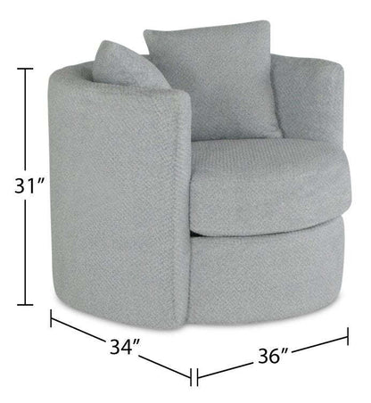 Made in Canada Petite 36 Chenille Fabric Swivel Cuddler Accent Chair - Teddy Star Grey | Fauteuil d’appoint pivotant Cuddler Petite de 36 po fabriqué au Canada en tissu de chenille - gris Teddy Star