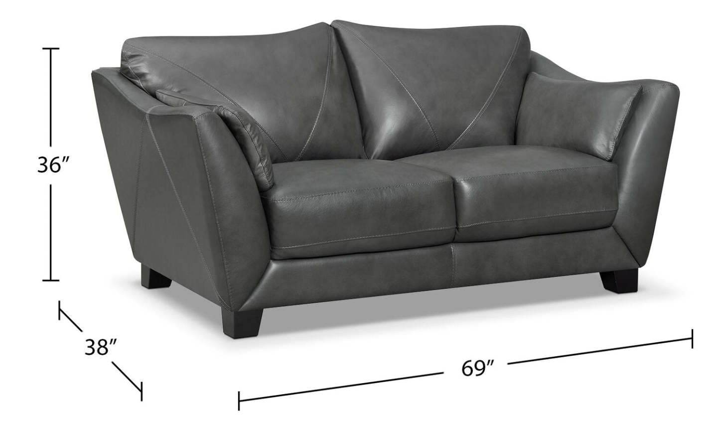 Chateau d'Ax Lusso 69 100% Cuir Véritable Canapé avec pieds en bois - Gris anthracite | Causeuse Lusso de Château d'Ax de 69 po en cuir véritable à 100 % avec pattes en bois - gris anthracite