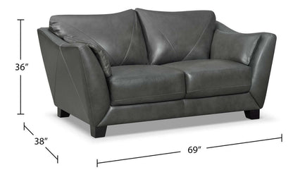 Chateau d'Ax Lusso 69 100% Cuir Véritable Canapé avec pieds en bois - Gris anthracite | Causeuse Lusso de Château d'Ax de 69 po en cuir véritable à 100 % avec pattes en bois - gris anthracite