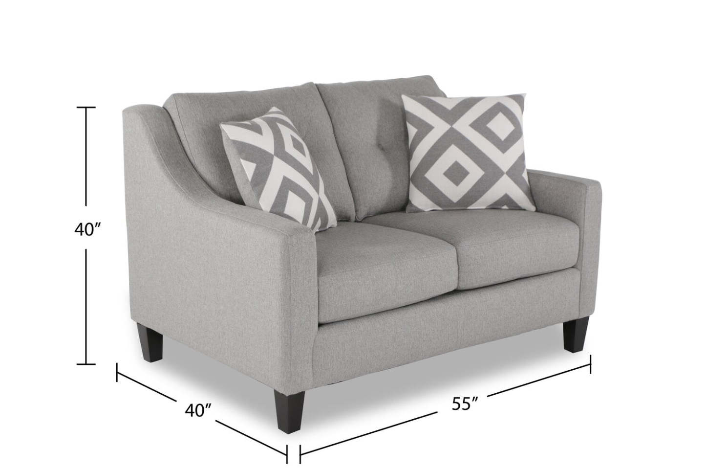 Fabriquée au Canada, la causeuse Kylie de Cindy Crawford Home de 55 po en tissu d'apparence lin avec pattes en bois - gris Zeus