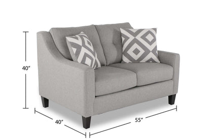 Fabriquée au Canada, la causeuse Kylie de Cindy Crawford Home de 55 po en tissu d'apparence lin avec pattes en bois - gris Zeus