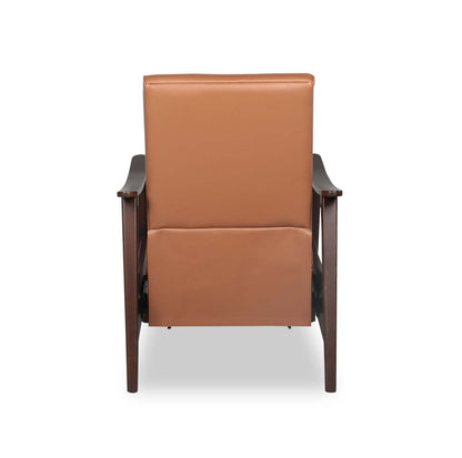 Aydin 27.5 Fauteuil d’appoint à inclinaison par poussée en cuir véritable avec accoudoirs et pattes en bois - orange chameau