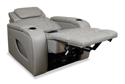 Fauteuil de massage à inclinaison électrique Elite de 38 po en cuir véritable avec son immersif et appuie-tête électrique - mastic