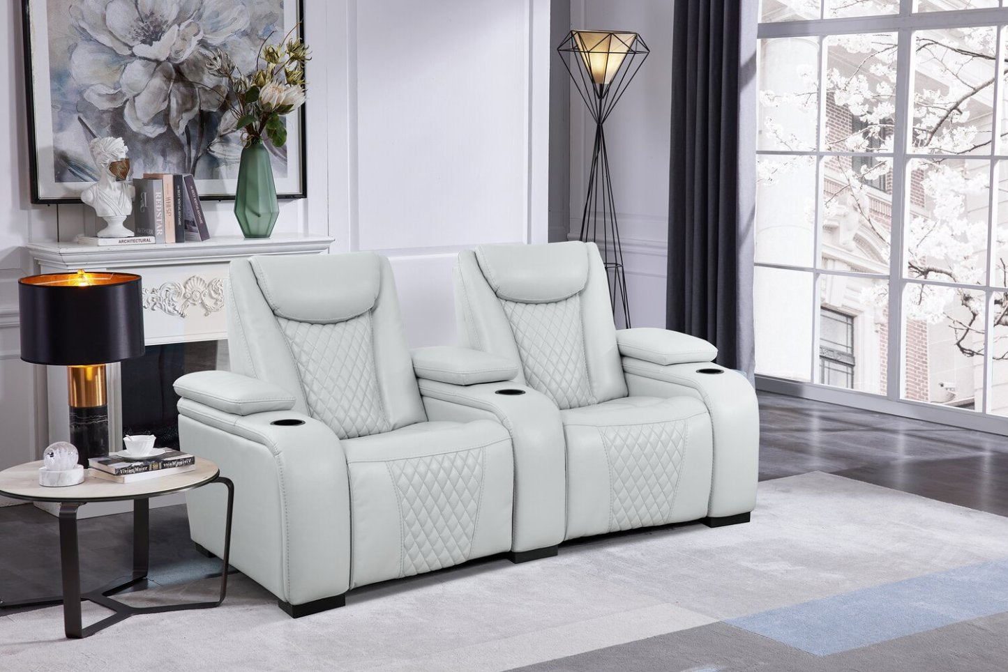 Cinema 79.6 Tissu d'apparence cuir Sièges de cinéma maison inclinables électriquement avec deux sièges - Gris brume cosmique