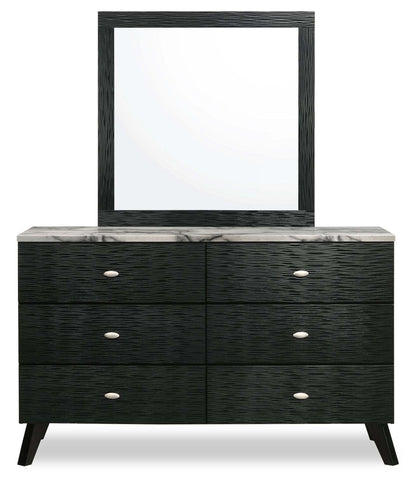 Ensemble de chambre à coucher Atlas 5 pièces avec lit, commode et miroir, style moderne du milieu du 20e siècle, noir - Taille Queen | Ensemble de chambre à coucher Atlas 5 pièces de style moderne du milieu du 20e siècle avec lit, comm…