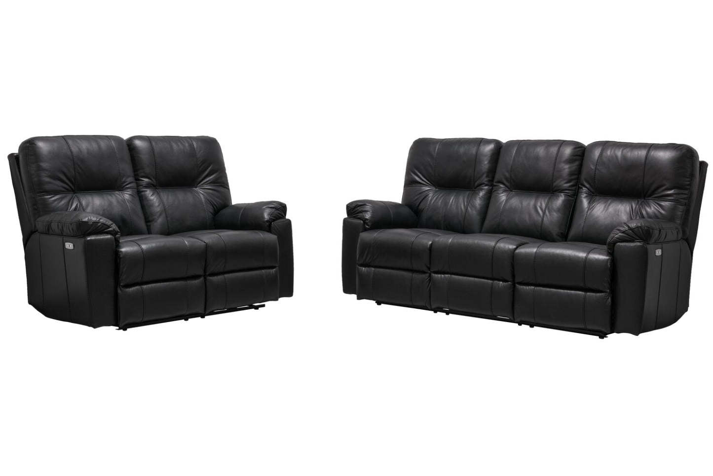 Sofa à inclinaison électrique Dawson de 87 po fabriqué au Canada en cuir véritable avec port USB et oussins décoratifs - noir