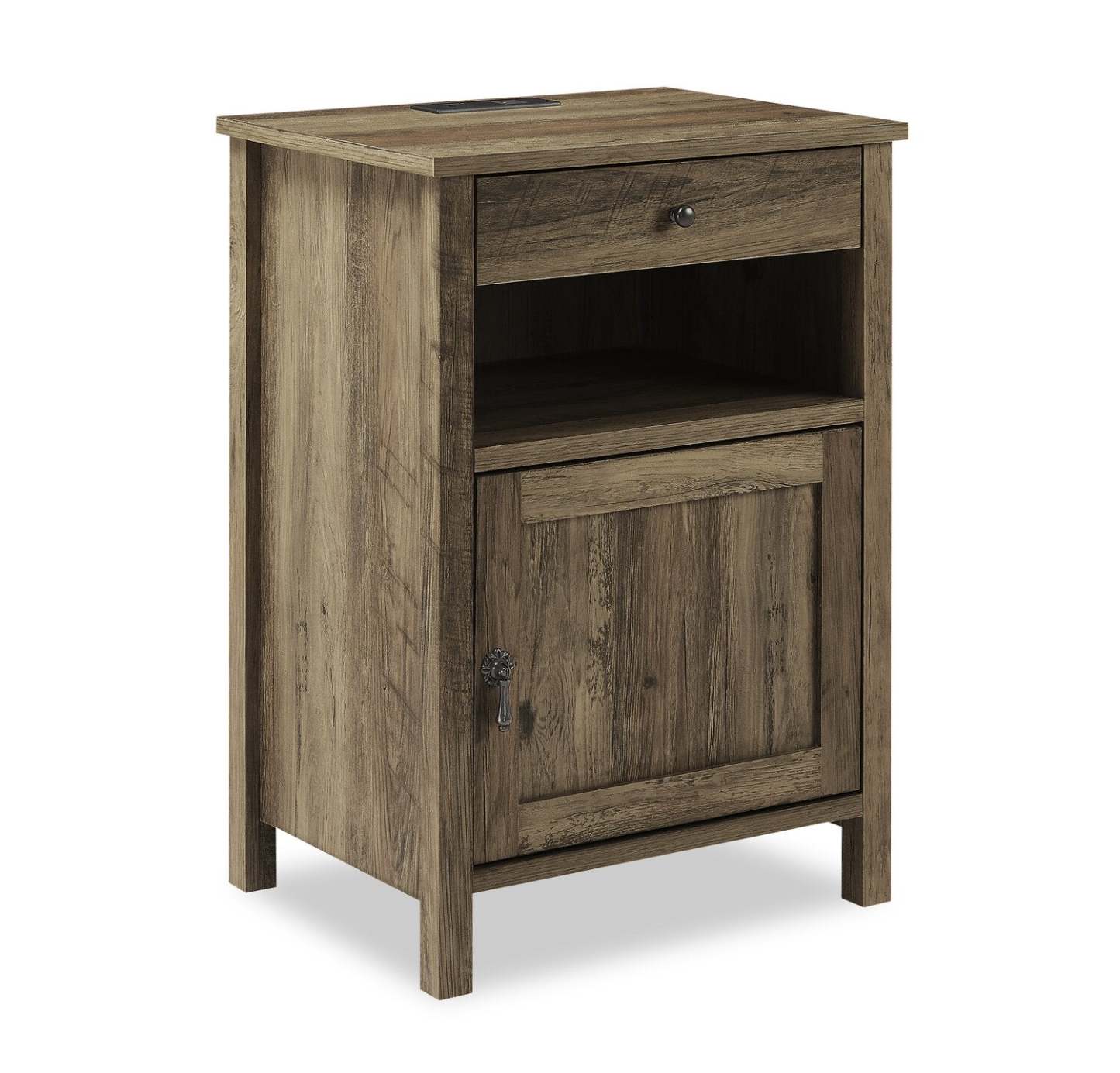 Table de nuit Theo à 1 tiroir avec armoire de rangement, 18 L x 25,75 H - Marron | Table de nuit Theo de 18 po (l) x 25,75 po (H) à 1 tiroir avec armoire de rangement - marron