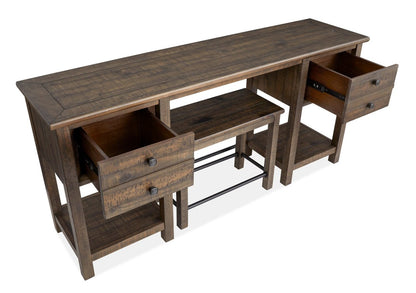 Edwin 64” Country Pine Sofa Table with Storage and Stool - Homestead Brown | Table de salon Edwin de 64 po en pin champêtre avec rangement et tabouret - brun champêtre