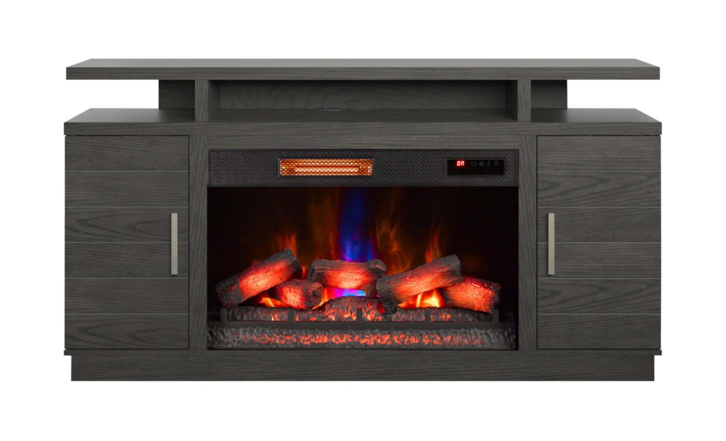 Meuble pour téléviseur moderne Breya de 64 po avec foyer électrique, rangement et recharge USB pour téléviseurs jusqu'à 70 po - gris