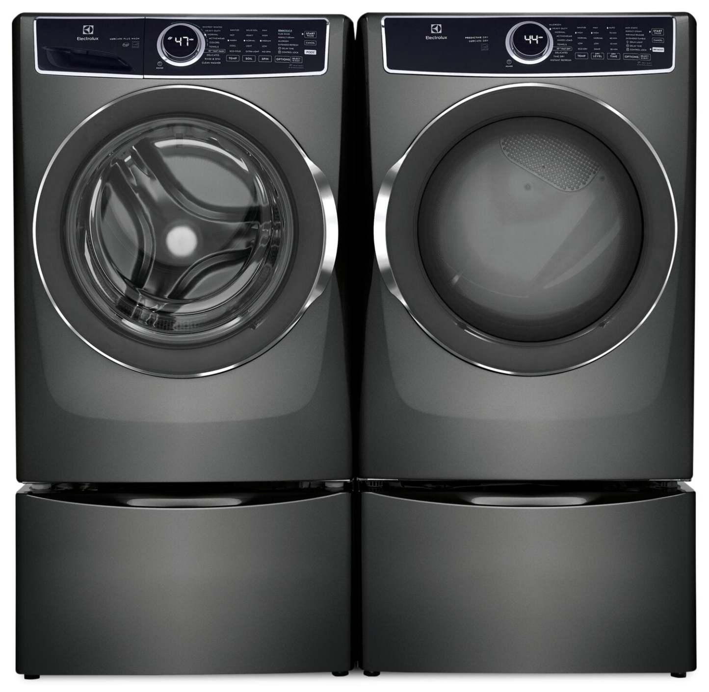 Electrolux 5,2 Cu. Fort. Laveuse à chargement frontal et 8 Cu. Fort. Sécheuse électrique - Titane | Laveuse à chargement frontal de 5,2 pi³ et sécheuse électrique de 8 pi³ de Electrolux – titane | ELFL753T