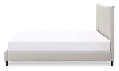 Lit plateforme Paseo en tissu de cuir végétalien taupe - Très grand lit | Lit plateforme rembourré Paseo en tissu de cuir végétalien taupe - format très grand lit