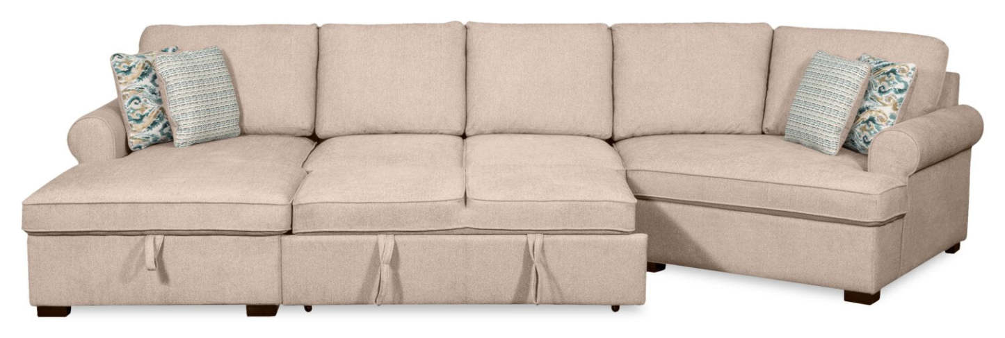 Scott Living Haven 3-Piece Right-Facing Chenille Fabric Cuddler Sleeper Sectional with Storage - Taupe | Canapé-lit sectionnel enveloppant de droite Haven de Scott Living 3 pièces en tissu de chenille avec rangement - taupe