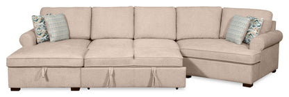 Scott Living Haven 3-Piece Right-Facing Chenille Fabric Cuddler Sleeper Sectional with Storage - Taupe | Canapé-lit sectionnel enveloppant de droite Haven de Scott Living 3 pièces en tissu de chenille avec rangement - taupe