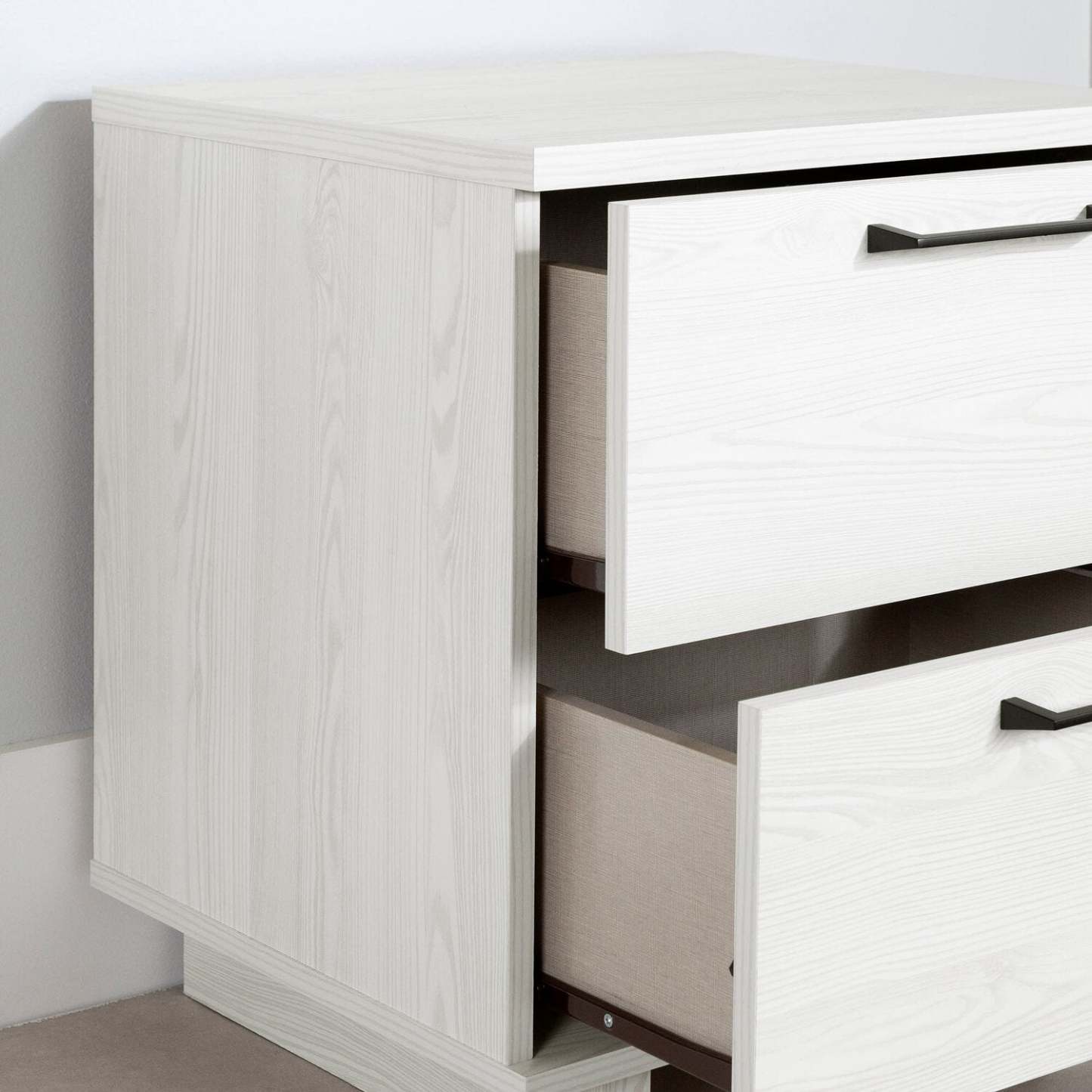 Table de nuit Everley à 2 tiroirs avec port USB, 19,5 W - Blanc | Table de nuit Everley de 19,5 po (L) à 2 tiroirs avec port USB - blanche