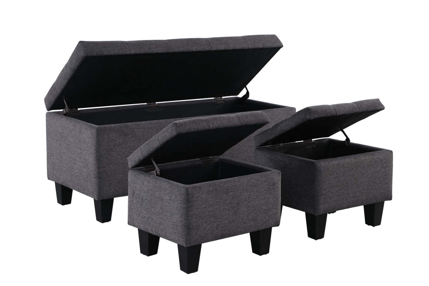 Kai 19.5 3-Pièces Storage Ottomans - Gris Aspect Lin|Ensemble 3 poufs de rangement Kai de 19,5 po - apparence lin gris