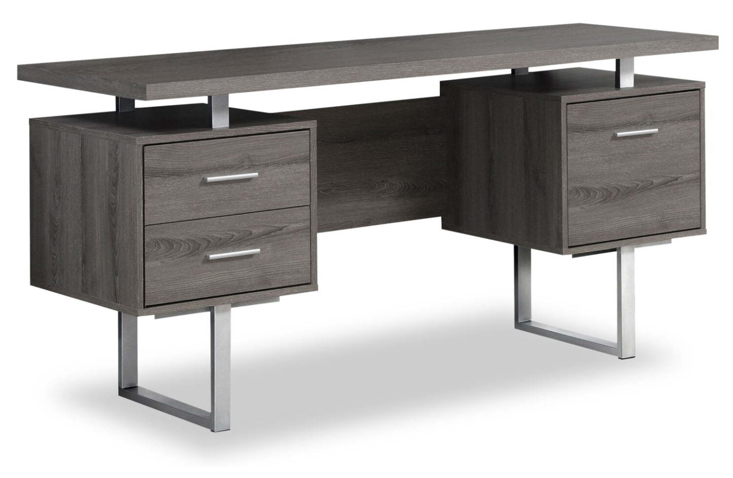 Bureau réversible Teagan 60 à 3 tiroirs - Gris foncé|Bureau réversible Teagan de 60 po à 3 tiroirs - gris foncé