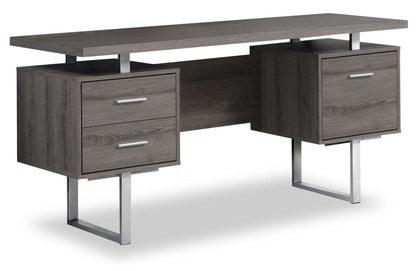 Bureau réversible Teagan 60 à 3 tiroirs - Gris foncé|Bureau réversible Teagan de 60 po à 3 tiroirs - gris foncé