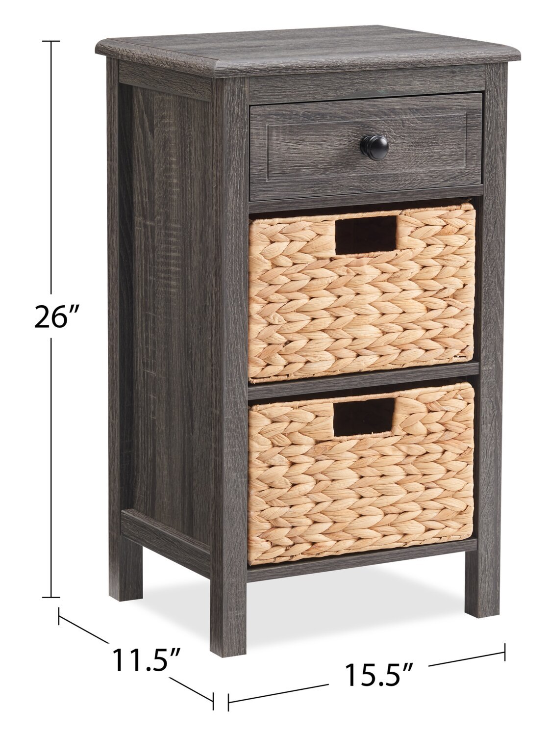 Jon 15.5 Chairside Table with 2 Basket &amp; Drawer - Distressed Grey|Table de fauteuil Jon de 15,5 po avec 2 paniers et tiroir - gris vieilli