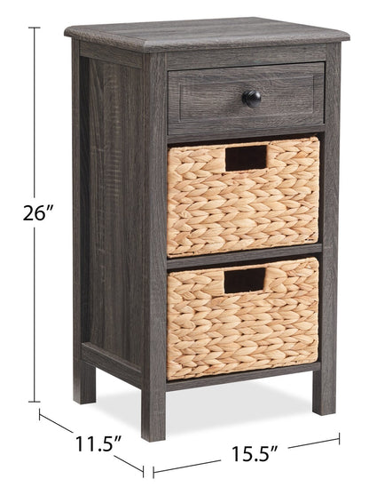 Jon 15.5 Chairside Table with 2 Basket &amp; Drawer - Distressed Grey|Table de fauteuil Jon de 15,5 po avec 2 paniers et tiroir - gris vieilli