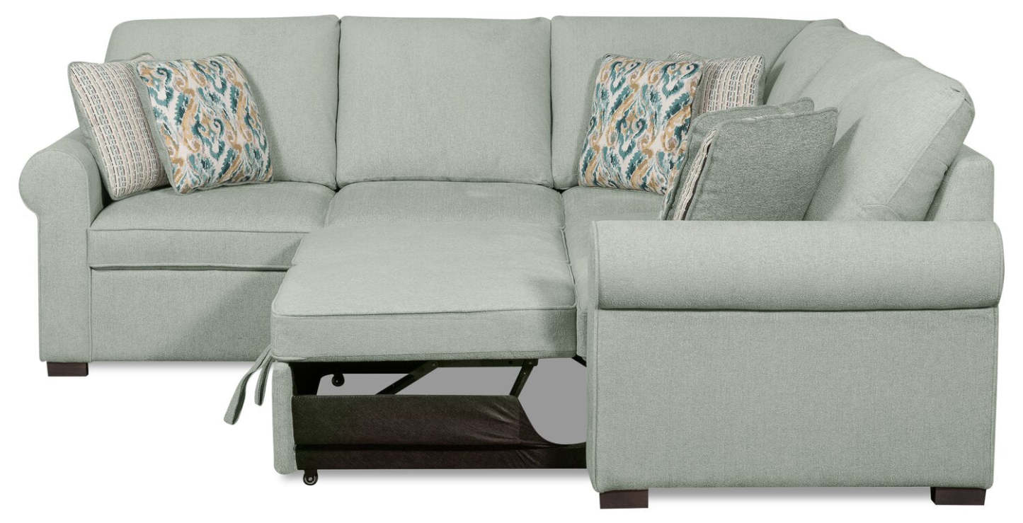 Scott Living Haven 2-Piece Right-Facing Chenille Fabric Sleeper Sectional - Seafoam Blue | Sofa-lit sectionnel de droite Haven de Scott Living 2 pièces en tissu de chenille - bleu écume de mer