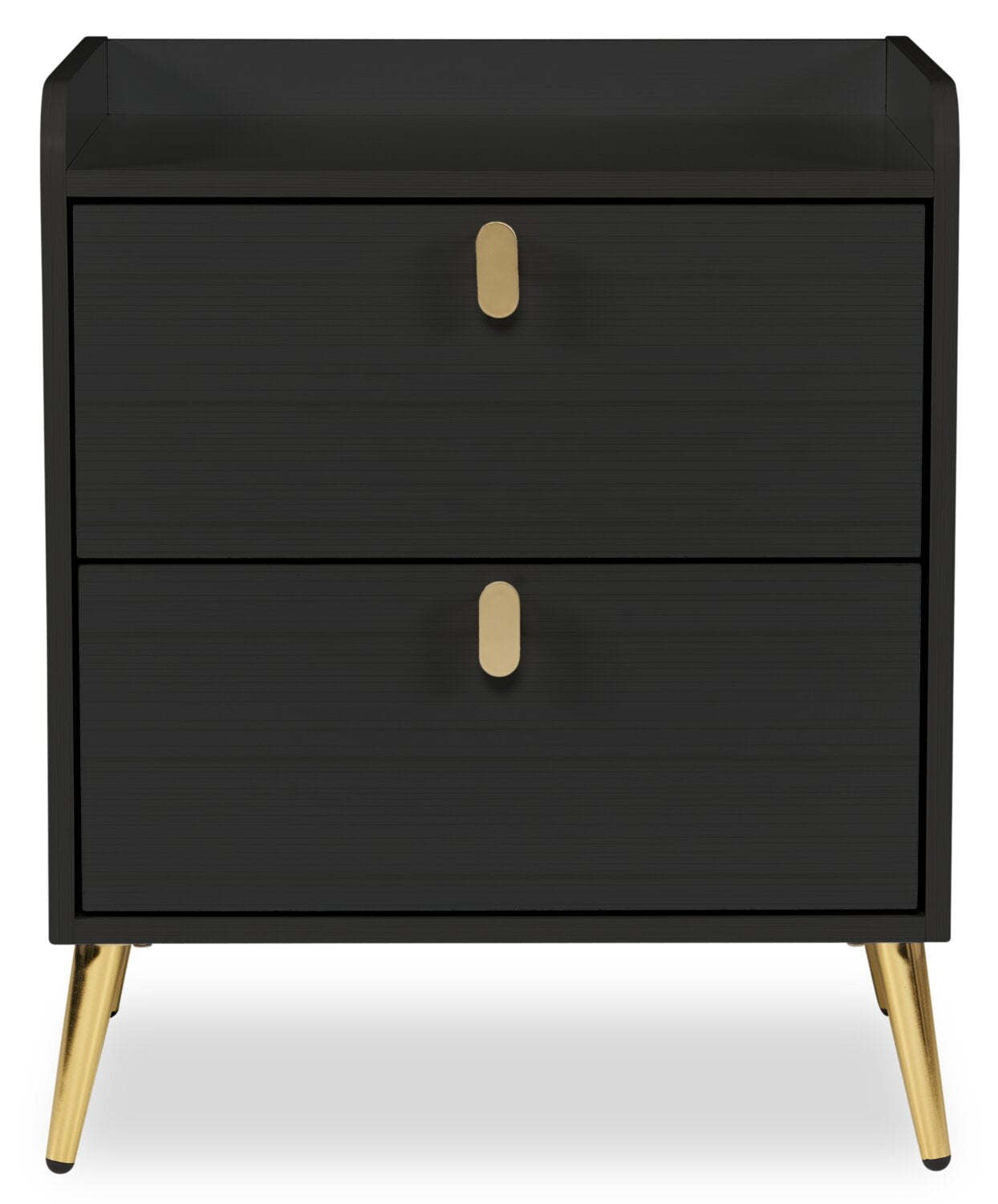Table de chevet à 2 tiroirs Gabi avec accents dorés, 21,5 L x 25 H - Noir | Table de nuit Gabi de 21,5 po (l) x 25 po (H) à 2 tiroirs avec touche dorée - noire