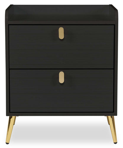 Table de chevet à 2 tiroirs Gabi avec accents dorés, 21,5 L x 25 H - Noir | Table de nuit Gabi de 21,5 po (l) x 25 po (H) à 2 tiroirs avec touche dorée - noire