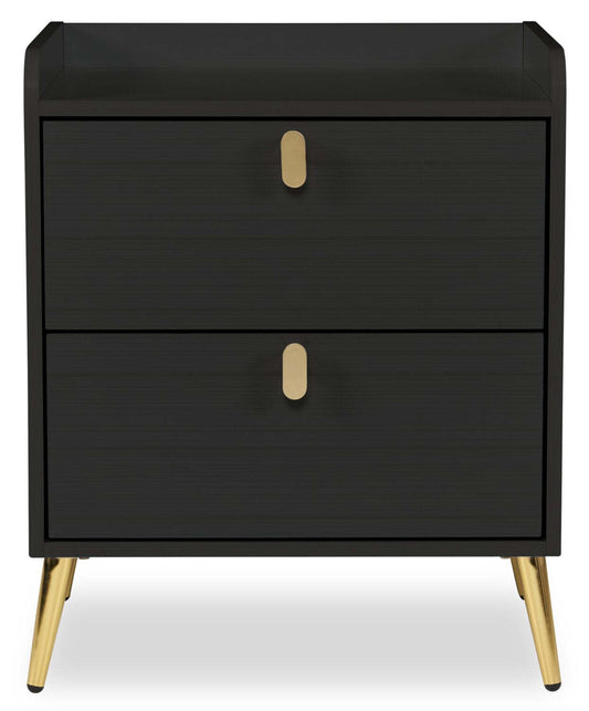 Table de chevet à 2 tiroirs Gabi avec accents dorés, 21,5 L x 25 H - Noir | Table de nuit Gabi de 21,5 po (l) x 25 po (H) à 2 tiroirs avec touche dorée - noire