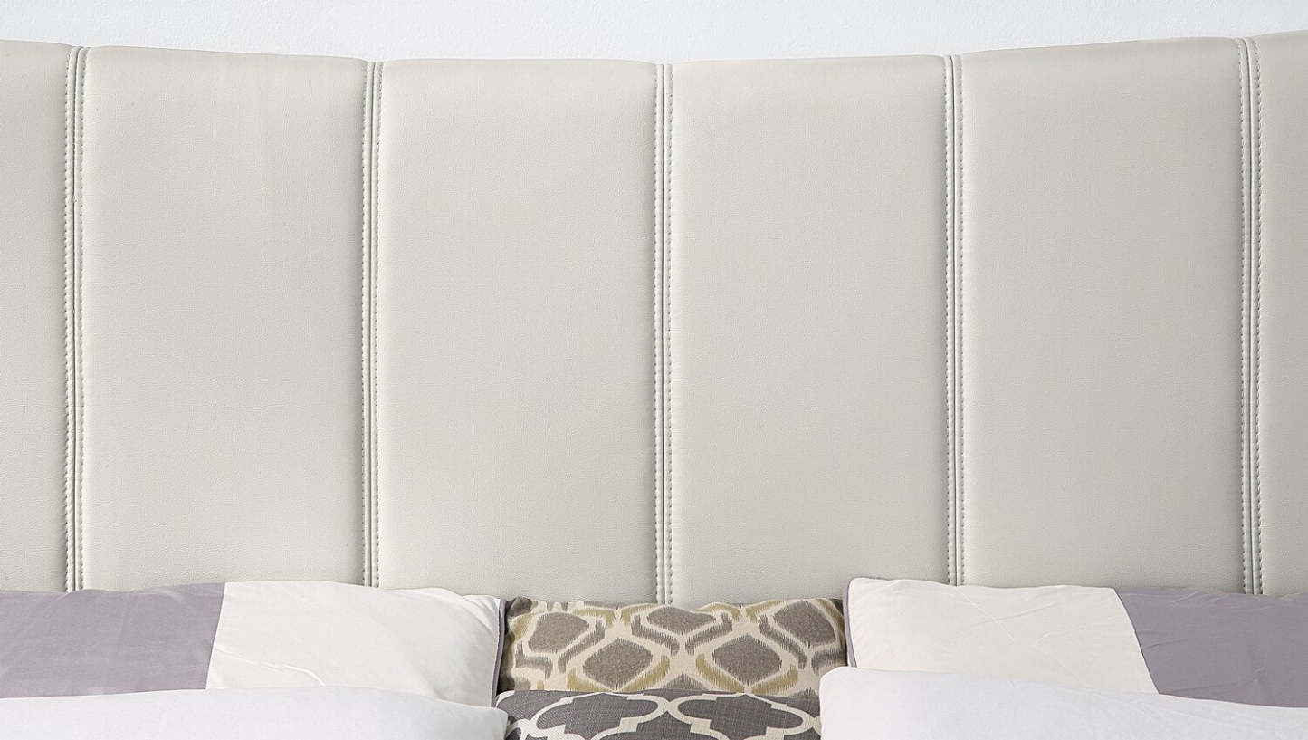 Lit plateforme Paseo en tissu de cuir végétalien taupe - Très grand lit | Lit plateforme rembourré Paseo en tissu de cuir végétalien taupe - format très grand lit