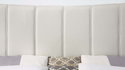 Lit plateforme Paseo en tissu de cuir végétalien taupe - Très grand lit | Lit plateforme rembourré Paseo en tissu de cuir végétalien taupe - format très grand lit