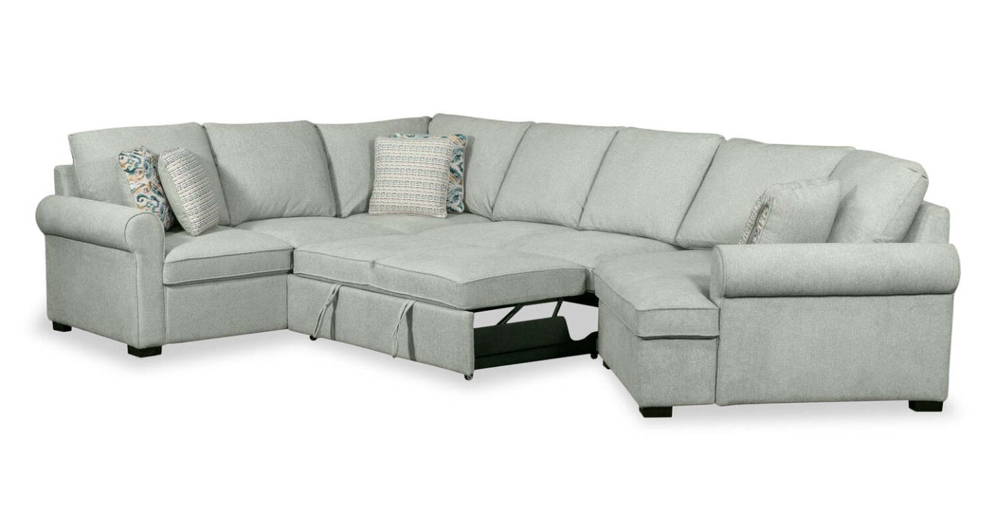 Scott Living Haven 3-Piece Right-Facing Chenille Fabric Cuddler Sleeper Sectional - bleu écume de mer | Sofa-lit sectionnel enveloppant de droite Haven de Scott Living 3 pièces en tissu de chenille - bleu écume de mer