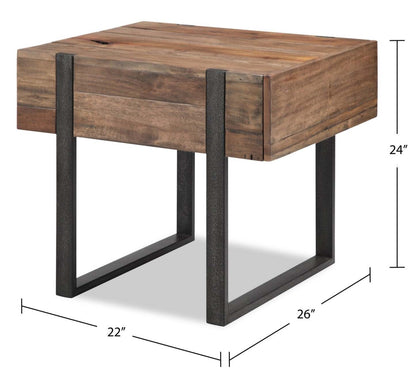 Table de chaise rustique Manchester 22 avec rangement - Bois brun avec base en fer|Table de fauteuil rustique Manchester de 22 po avec rangement - bois brun avec base en fer