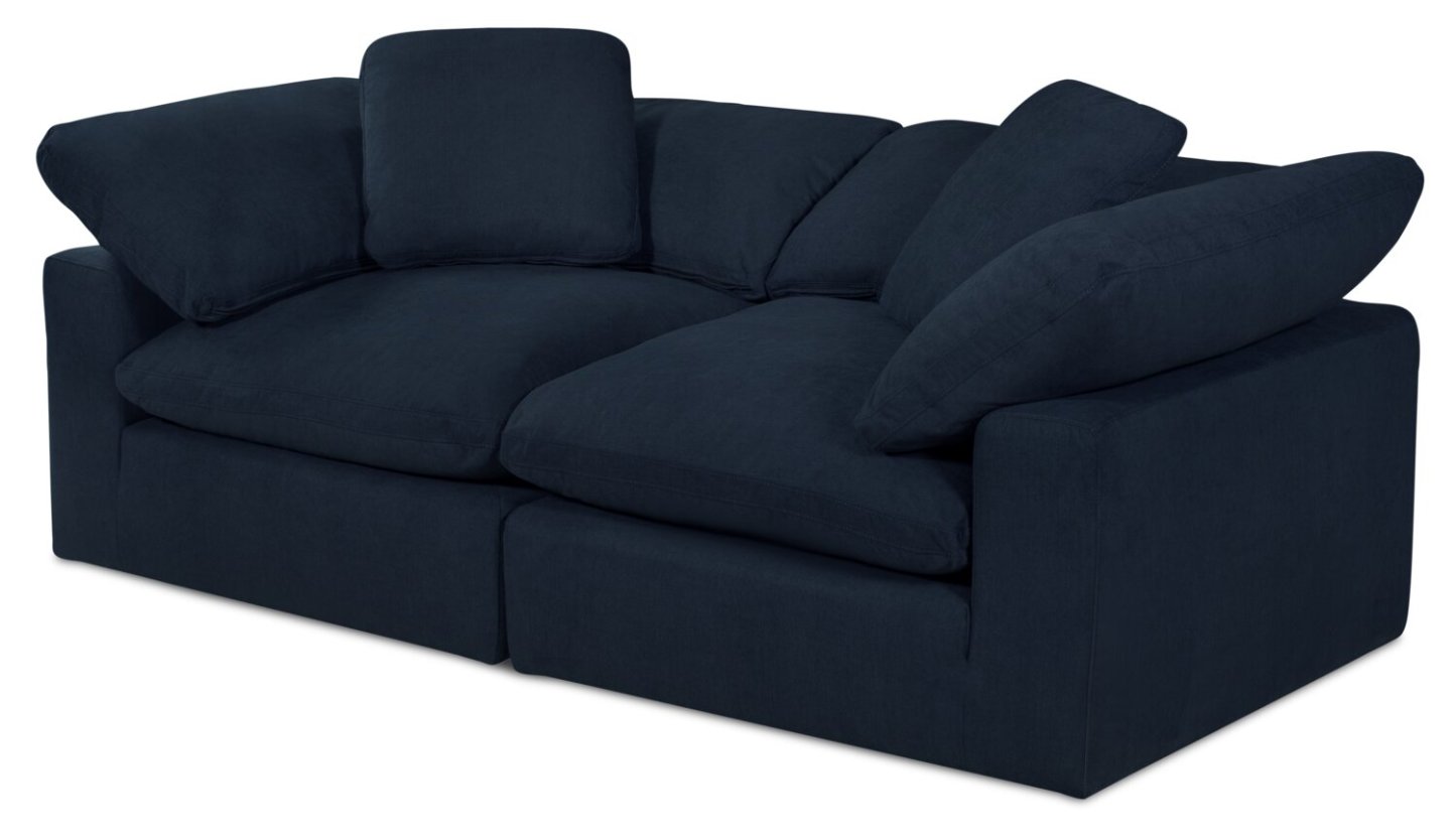 Eclipse Modular 86 Linen-Look Fabric Loveseat with Reversible Feather Down Cushions - Navy Blue | Causeuse modulaire Eclipse de 86 po en tissu d’apparence lin avec coussins réversibles en duvet et plumes - bleu marine