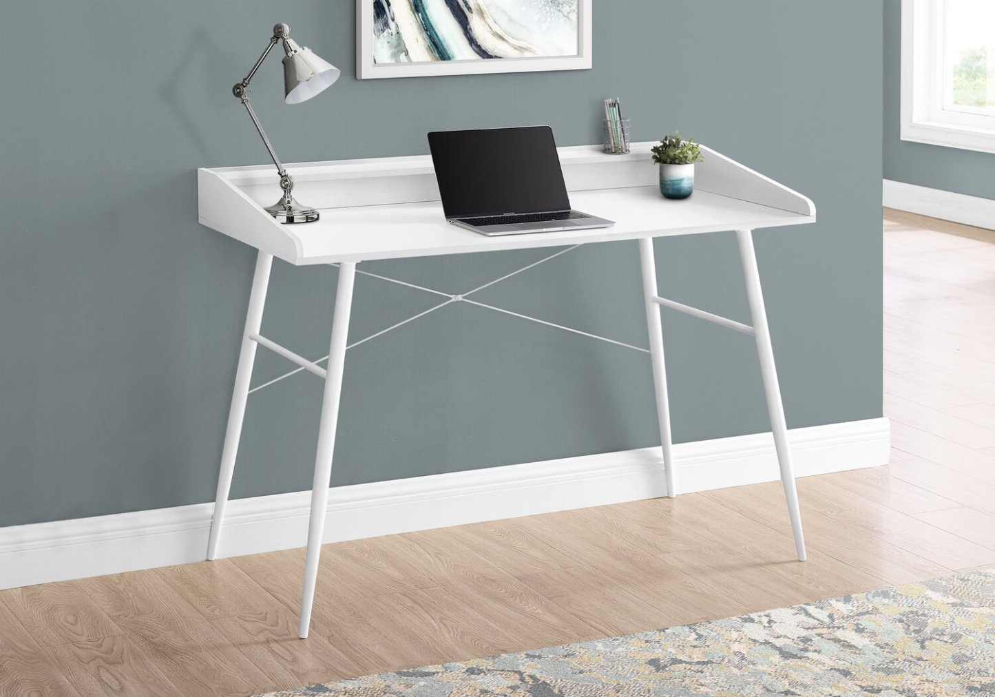 Bureau Jeremy 47.25 avec petite niche - Blanc|Bureau Jeremy de 47,25 po avec petite crédence - blanc