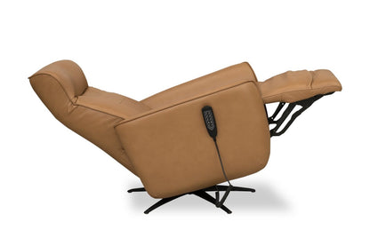 Fauteuil de massage à inclinaison électrique Serene de 31 po en cuir véritable avec appuie-tête électrique et siège chauffant - tan