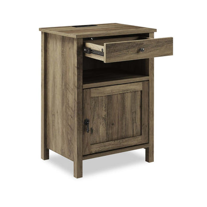 Table de nuit Theo à 1 tiroir avec armoire de rangement, 18 L x 25,75 H - Marron | Table de nuit Theo de 18 po (l) x 25,75 po (H) à 1 tiroir avec armoire de rangement - marron