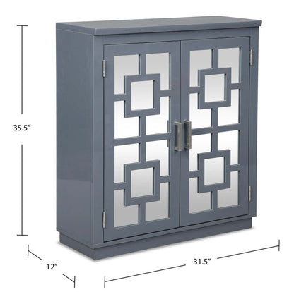 Darci 31,5 Armoire d'appoint avec portes miroir - Gris|Armoire décorative Darci de 31,5 po avec portes en miroir - grise