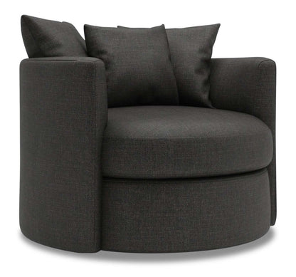 Fauteuil d’appoint pivotant Nest de Sofa Lab de 41 po fabriqué au Canada en tissu d’apparence lin - gris Luna Kohl | NEST2691