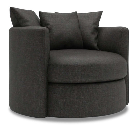 Fauteuil d’appoint pivotant Nest de Sofa Lab de 41 po fabriqué au Canada en tissu d’apparence lin - gris Luna Kohl | NEST2691